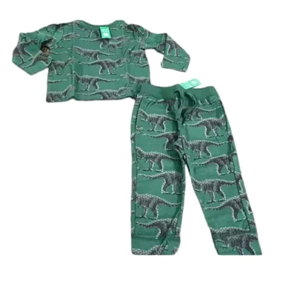 GAP Toddler Green Long Sleeve Shirt and Pants Outfit Green Dino Pattern, Size 2T - Picture 1 of 10